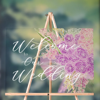 Vintage Orchid Ombré Bow and Bouquet Acrylic Sign
