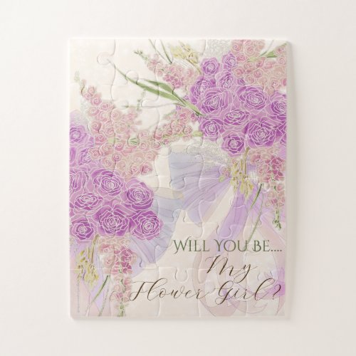 Vintage Orchid Ombré Bow and Bouquet-Flower Girl Jigsaw Puzzle