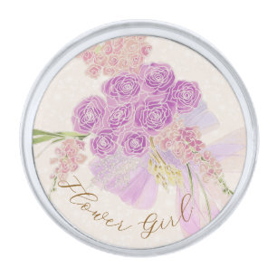 Vintage Orchid Ombré Bow and Bouquet Silver Finish Lapel Pin