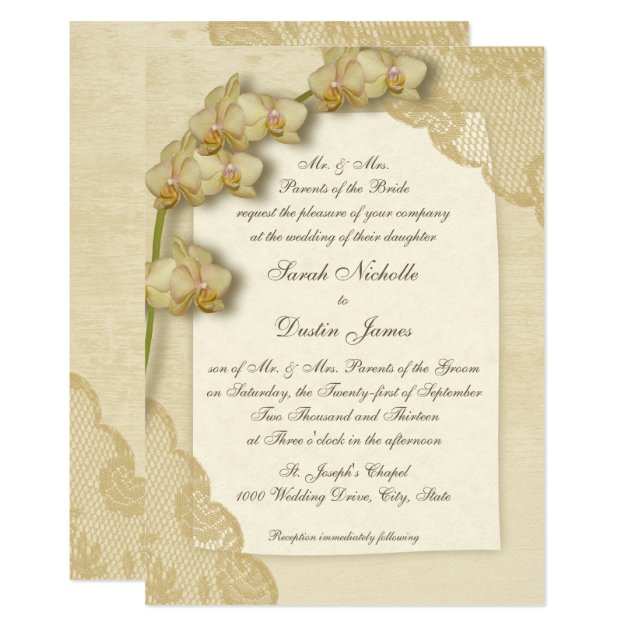 Vintage Orchids And Lace Wedding Invitation