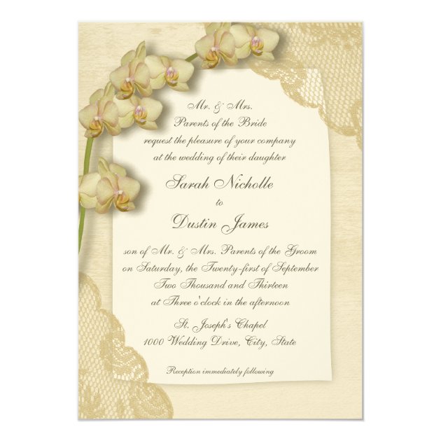 Vintage Orchids And Lace Wedding Invitation