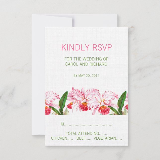 VINTAGE ORCHIDS WEDDING RSVP CARD | PINK GREEN (Front)