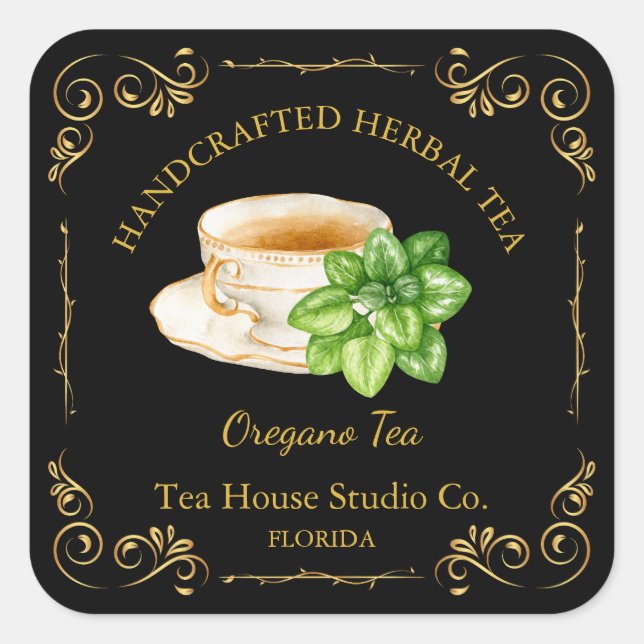 Vintage Oregano Tea Square Label (Front)