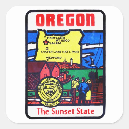 Vintage Oregon 60s Decal Art Sunshine State Square Sticker