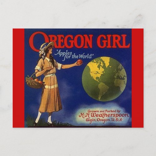 Vintage Oregon Girl Apples Fruit Crate Postcards