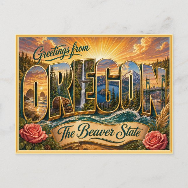 Vintage Oregon Greeting From Postcard (Front)