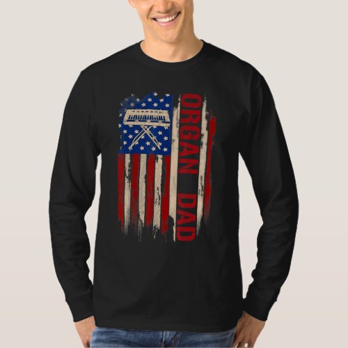 Vintage Organ Dad American Usa Flag Music T_Shirt