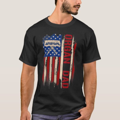 Vintage Organ Dad American Usa Flag Music T_Shirt