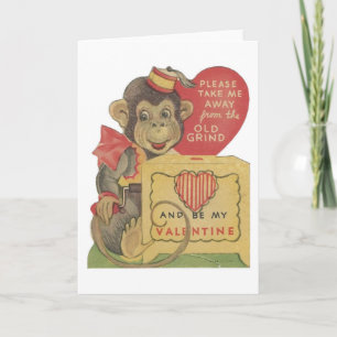 Vintage Organ Grinder Monkey Valentine Holiday Card