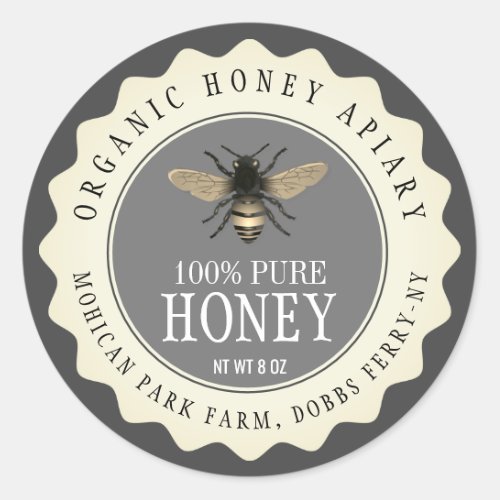 Vintage Organic Bee Honey Jar Custom Label