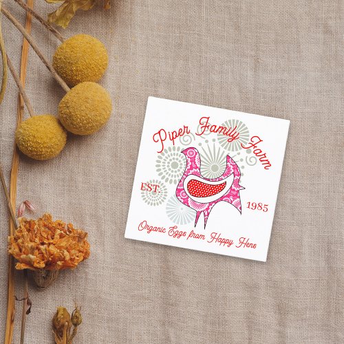 Vintage Organic Eggs Family Farm Rustic Pink Hen  Square Business Card