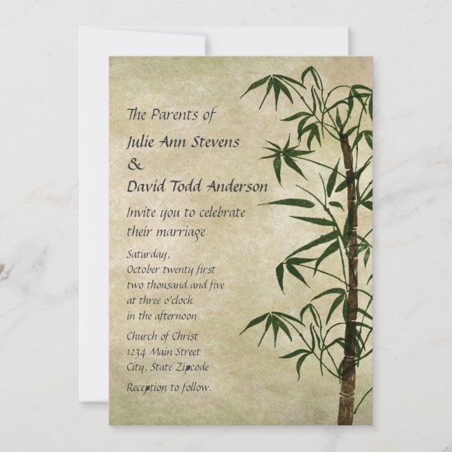 Vintage Oriental Bamboo 1 Wedding Invitation (Front)