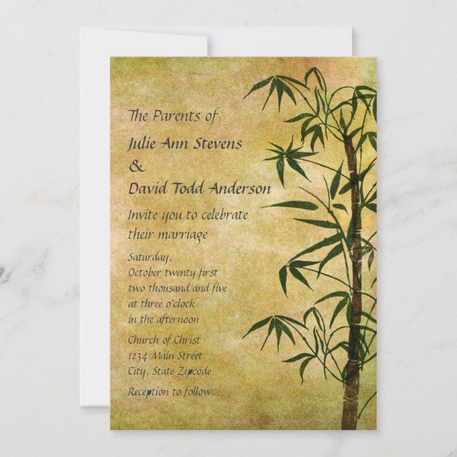 Vintage Oriental Bamboo 2 Wedding Invitation (Front)