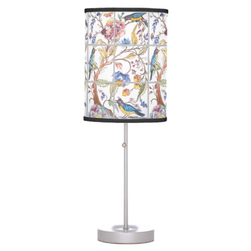 Vintage Oriental Bird Floral Tile Chinoiserie Table Lamp