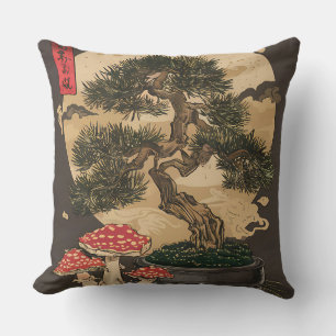 Vintage Oriental Bonsai Tree Throw Pillow