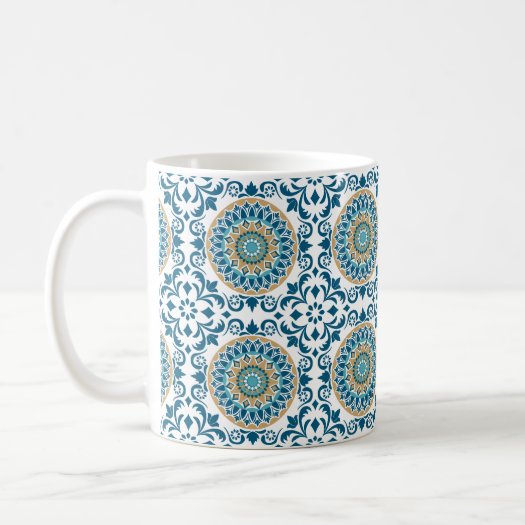 Vintage Oriental Decorative Blue, Brown & White