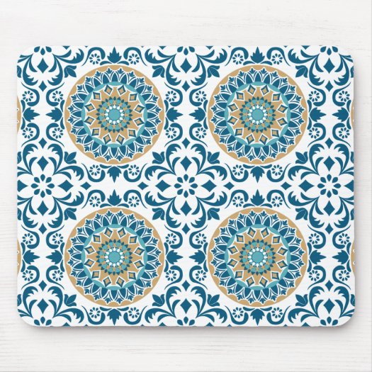 Vintage Oriental Decorative Blue, Brown & White