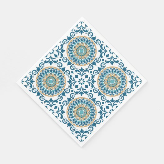 Vintage Oriental Decorative Blue, Brown & White