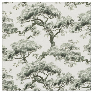 Vintage Oriental Japanese Bonsai Tree Pattern Fabric