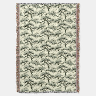 Vintage Oriental Japanese Bonsai Tree Pattern Throw Blanket