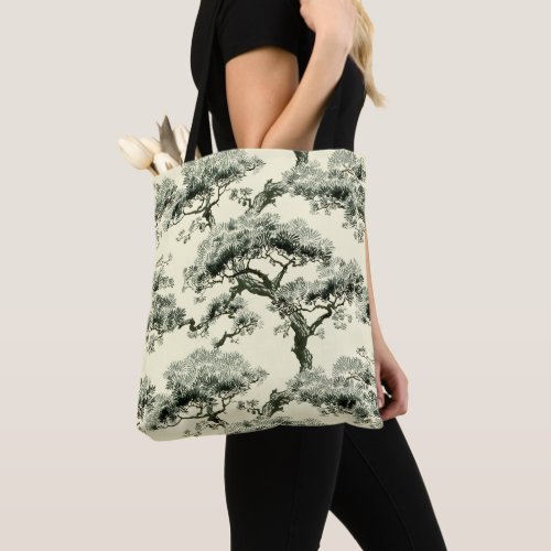 Vintage Oriental Japanese Bonsai Tree Pattern Tote Bag