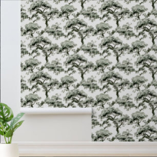 Vintage Oriental Japanese Bonsai Tree Pattern Wallpaper