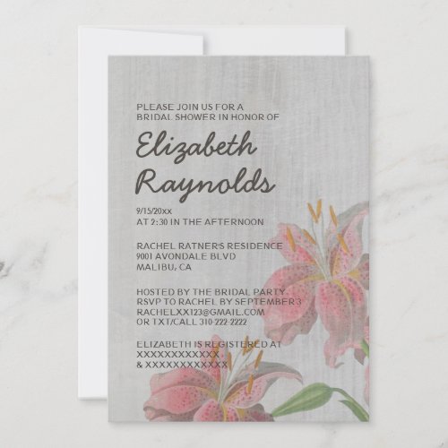 Vintage Oriental Lily Bridal Shower Invitations
