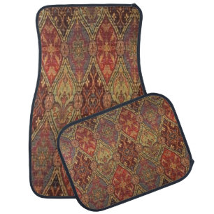 Vintage Oriental Rug Pattern Set of 4 Car Mats