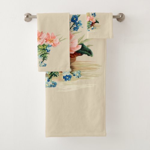 Vintage Oriental Sailboat with Flowers Bath Towel Set