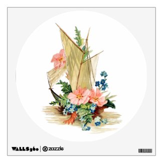 Vintage Oriental Sailboat with Flowers Wall Sticker