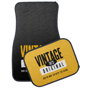 Vintage Original Black & Gold Leather Birth Year Car Floor Mat