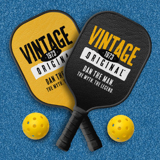 Vintage Original Black & Gold Leather Birth Year Pickleball Paddle (front and back with optional pickleballs)