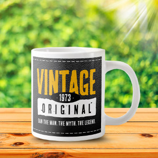 Vintage Original Black Leather Birthday Year Jumbo Coffee Mug