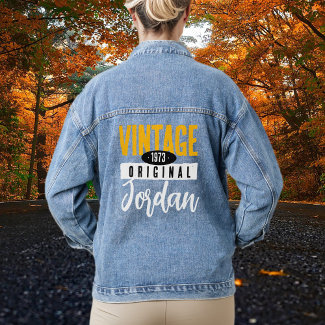 Vintage Original Black Gold White Birth Year Ladies' Denim Jacket