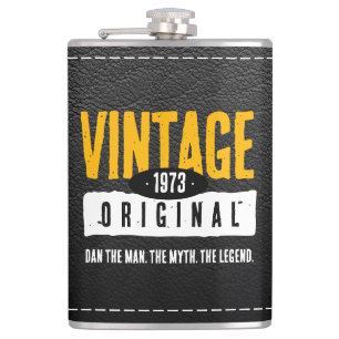 Vintage Original Black Leather Birth Year Flask