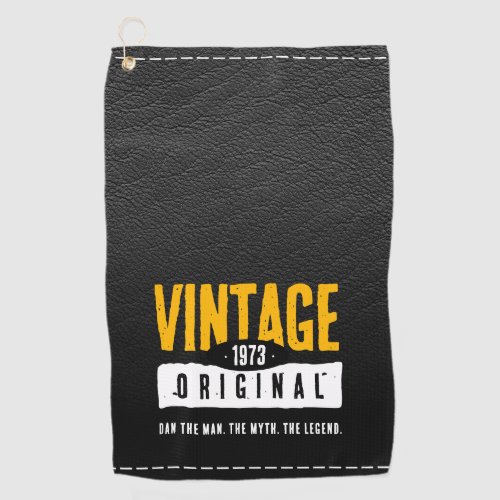 Vintage Original Black Leather Birth Year Golf Towel