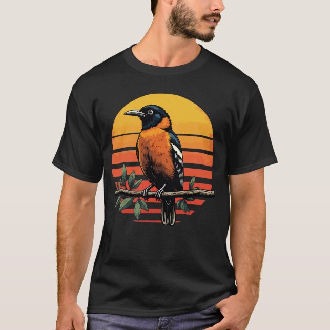 Vintage Oriole Bird Shirt - Retro Sunset Birdwatch (Front)