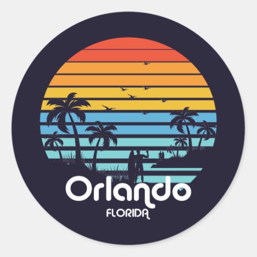 Vintage Orlando Florida Sunset Classic Round Sticker