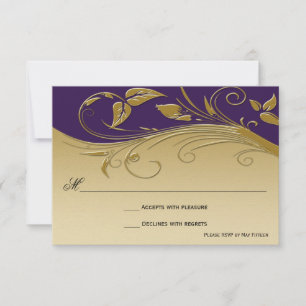 Vintage Ornage Royal Purple and Gold Swirls RSVP Card