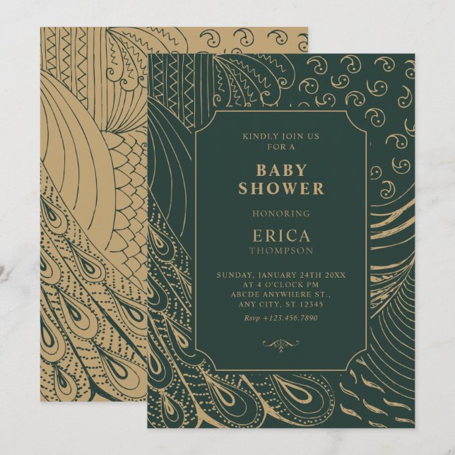 Vintage ornament art baby shower invitation (Front/Back)