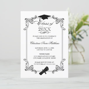Vintage Ornament Cap and Diploma Graduation Invitation