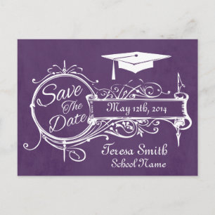 Vintage Ornament & Chalk Graduation Save The Date Postcard