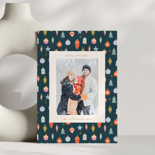 Vintage Ornament Colorful Family Christmas Photo Holiday Card