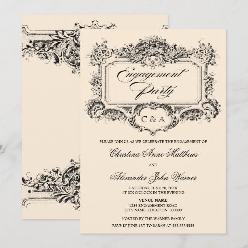 Vintage Ornament Engagement Party Announcement