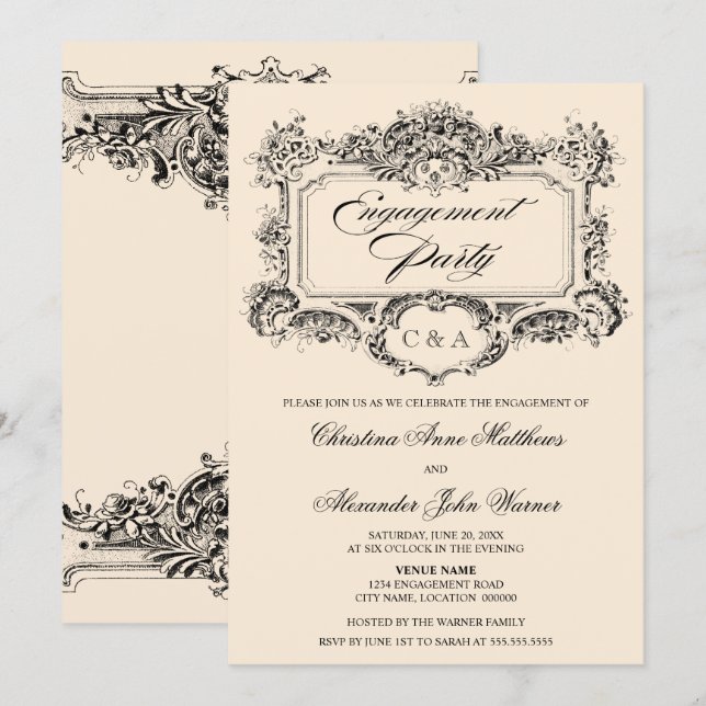 Vintage Ornament Engagement Party Invitation (Front/Back)