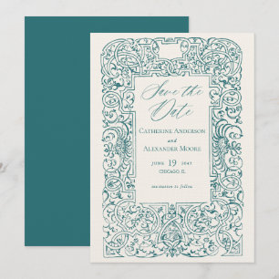 Vintage Ornament Frame Turquoise Wedding Save The Date