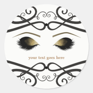 Vintage Ornament Glam Gold Makeup Eyelashes Favor Classic Round Sticker