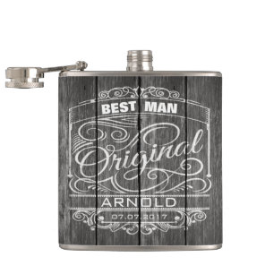 Vintage Ornament On Rustic Dark Wood Wedding Flask