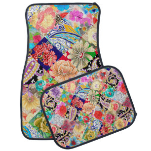 vintage ornament paisley, skulls and bones Bandana Car Floor Mat