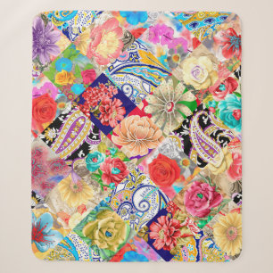 vintage ornament paisley, skulls and bones Bandana Sherpa Blanket